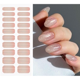 JMEOWIO Gel Nail Stickers Cat Eye Rose Gold Semi Cured Gel Nail Strips Wraps UV/LED Nails Art Design Decoration Accessories