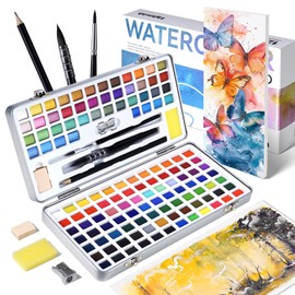 LIGHTWISH Watercolour Paint Set 128 Colors in Portable Box, with Paper, Brushes, and other Drawing Tools, Travel Watercolor Set Art Supplies for Artists and Hobbyists