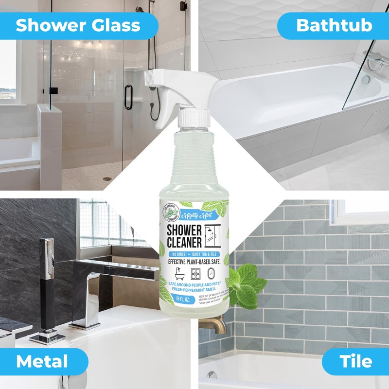 Mighty Mint Shower Cleaner, No-Rinse, No-Scrub, Daily Spray for Glass,