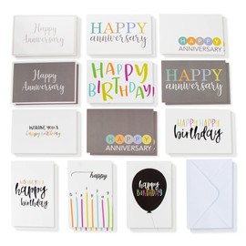 120 Pack Happy Birthday and Anniversary Cards Assortment Bulk Box Set with Envelopes, Blank Inside (12 Designs, 4x6 in)