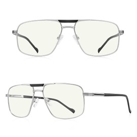 RB.Pilot Reading Glasses for Men Square Double Bridge Blue Light Blocking Computer Readers (silver, 3.75)