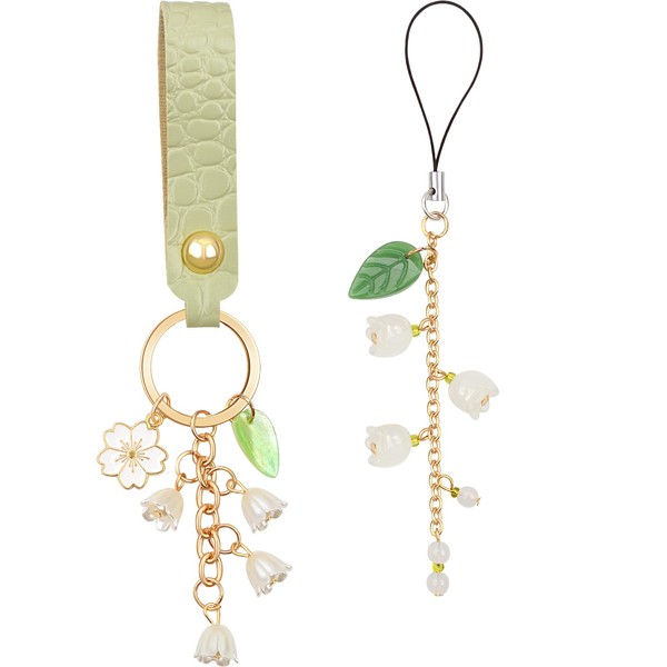 SHBESHCD 2PCS Lily of the Valley Enamel Keychain, Glass Flower