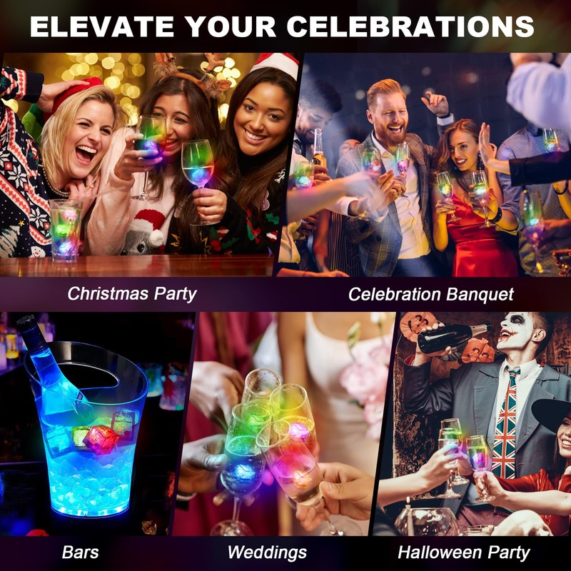 100 PCS Light Up Ice Cubes for Drinks, Multi Color