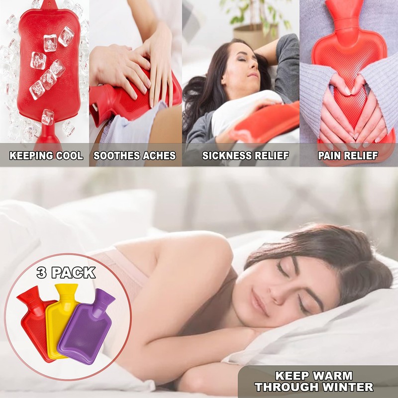 Pack of 3 Mini Hot Water Bottles - Natural Rubber