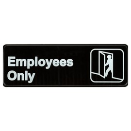 Employees Only Sign w/Adhesive Back - Durable and Wipe Clean Plastic Sign - 9"X3" - Black and White - Business Restaurant Signage for Indicating No Smoking Areas