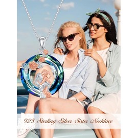 POTOPYY Sisters Gifts from Sister S925 Sterling Silver Crystal Sister Necklace Pendant Jewelry, 2 Sisters Necklace for Women Sister Friend Girls Daughter Female Birthday Christmas Mothers Day Gifts,