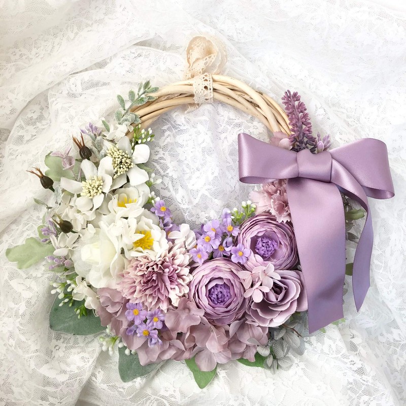 Lulu's-1683 Half Moon Wreath, Lavender, Crescent Moon, Artificial Flowers, Artificial