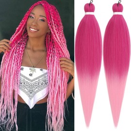 Unionbeauty Pre Stretched Braiding Hair 26 Inch Ombre Pink Braiding Hair 2 Packs EZ Braids Yaki Texture for Box Braids Hot Water Setting Crochet Hair Easy Braid Hair Extensions Synthetic Braiding Hair