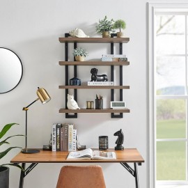 Unbranded Danya B. 4-Tier Floating Bracket Wall Shelf - Walnut