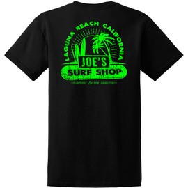 Joe's USA Surf Shop Men's Vintage Beach Logo Heavy Cotton T-Shirt, Tall XL Black