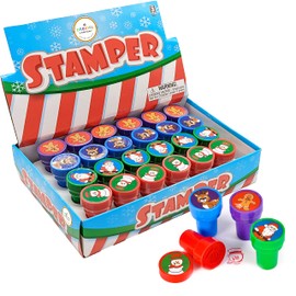 The Dreidel Company Christmas Stampers Theme Self-Ink Stamps for Kids, Christmas Crafts Party Favors, Assorted, 1.4" Inch Stamp (12-Pack)