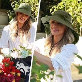 Tirrinia Wide Brim Sun Hat with Neck Flap, UPF 50+ Hiking Safari Fishing Caps for Men and Women