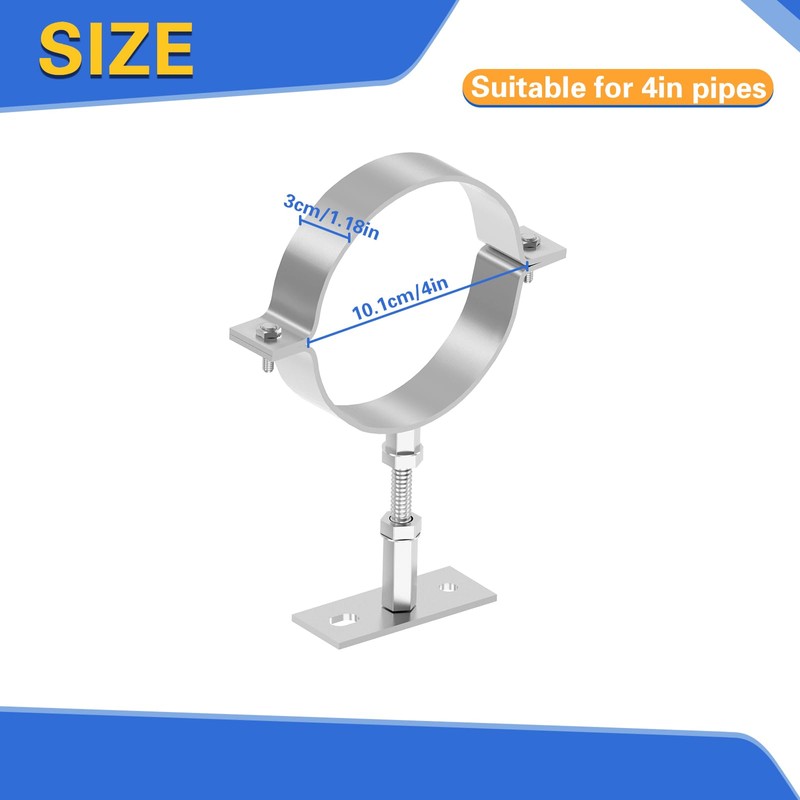 2 PCS 4 Inch Heavy Duty Adjustable Pipe Bracket, Galvanized