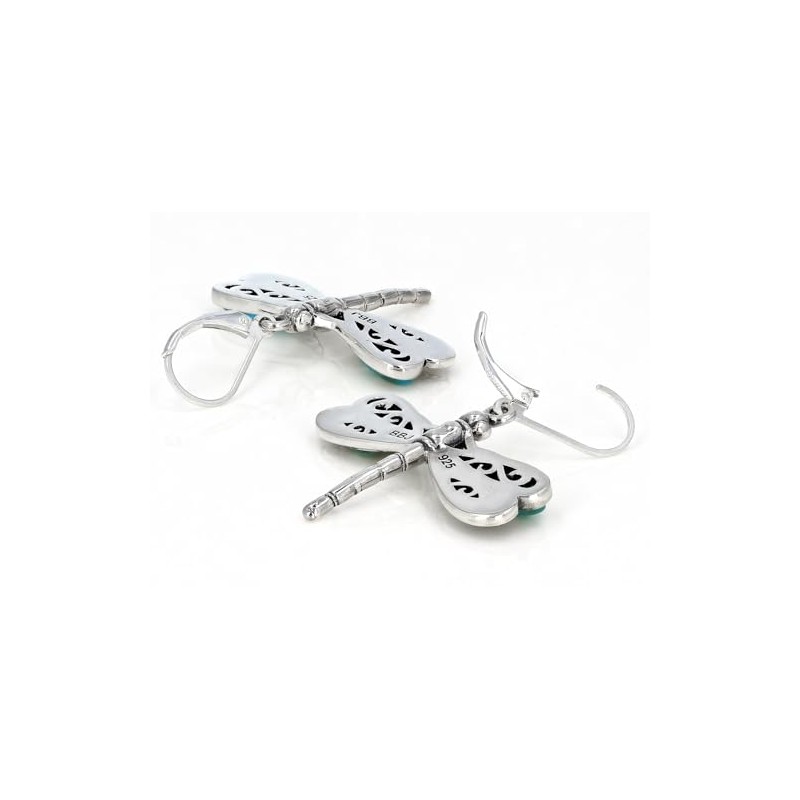 Turquoise Rhodium Over Silver Dragonfly Earrings