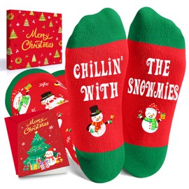 HAPPYPOP Christmas Gifts Stocking Socks for Girls - Snowman Knee High Socks, Secret Santa Gifts, Xmas Stocking Stuffers for 4-6 Years Old Kid Boys with Greeting Card