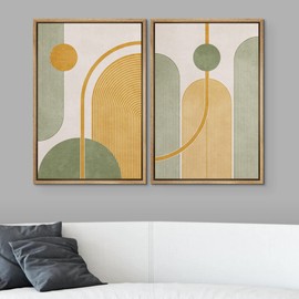 SIGNWIN Framed Canvas Print Wall Art Set Vintage Yellow Green Polygons Abstract Shapes Digital Art Modern Art Decorative Boho Calm/Zen Multicolor for Living Room, Bedroom, Office - 24"x36"x2 Natural