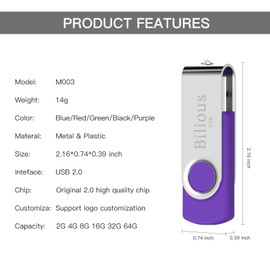 USB Flash Drive, Bilious Swivel Metal Style Thumb Drives with Led Indicator, Portable Fold Memory Stick Keychain Design U Disk (8GB, 5 Pack)