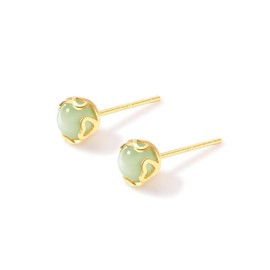 Jade Natural Stone Earrings, Women's, Popular, Hypoallergenic, Round Ball Earrings, Flowers, Small Stud Earrings, Cute, Heart, Earrings, Accessories, Everyday Use, Wedding, Birthday, Christmas, White