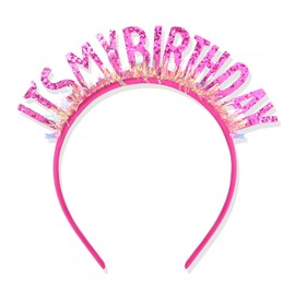 CAVETEE Birthday Crown for Women，Birthday Headband for Girls Birthday Girl Headband，Birthday Crown Adult Woman, IT's MY BIRTHDAY Headband for Girls Happy Birthday Decorations (Hot Pink)