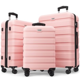 AnyZip Luggage Sets 3 Piece PC ABS Hardside Lightweight Suitcase with 4 Universal Wheels TSA Lock Carry On 20 24 28 Inch Pink