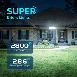 JJX Solar Lights Outdoor 2800LM 286 LED Motion Sensor Outdoor Lights, Dual Motion Sensors IP65 Waterproof LED Solar Security Lights, 3 Adjustable Heads Solar Motion Flood Lights Outdoor