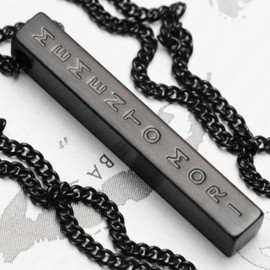 Stoic Muse Memento Mori Double Sided Pendant Bar Necklace Matte Black, Stainless Steel, No Gemstone