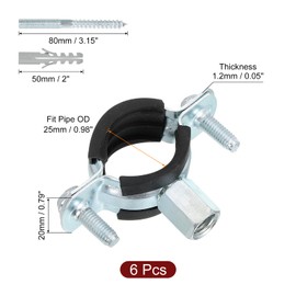 sourcing map 6 Pcs Adjustable Pipe Bracket Clamp, 1"(25mm) Wall Ceiling Mount Split Ring Pipe Hanger Galvanized Iron Pipe Strap Support with Screw & Expansion Tube for Pipe Tube