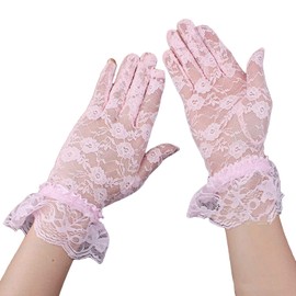 AWOCAN Women's Lace Elegant Short Gloves for Wedding, Tea Party, Prom, and Evening - Courtesy Summer Gloves (Pink)