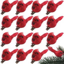 GXXMEI 20PCS Christmas Mini Cardinal Clip on Tree Ornaments Bird Decorations, Artificial Red Cardinal Birds Ornament with Metal Clip for DIY Crafts Christmas Tree Gardening Wreath Decoration