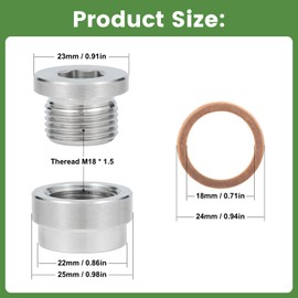 O2 Sensor Bung Weld in with Plug, 2 Set O2 Bung 304 Stainless Steel M18-1.5,Oxygen Sensor Bungs Plugs with Copper O-Ring for Automotive, Bike, Motocycle