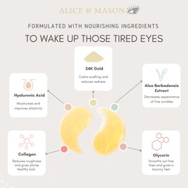 Alice & Mason Under Eye Patches (Gold, 60 PCS) For Puffy Eyes, Dark Circles and Undereye Bags - 24K Gold Collagen Eye Mask Patches - Birthday Gift for Women - Skincare Self Care