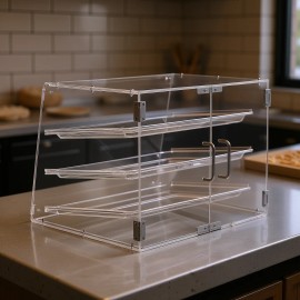 Acrylic 4-Tier Washable Pastry Display Case Countertop Bakery Removable Shelves Rear Door Access Polished for Modern StyleCraft: Detachable Type, Number of Layers: 3 Layers