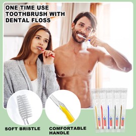 HAIFOTRVA Disposable Toothbrushes with Toothpaste and Floss,50 Pack Brown 3-in-1 Individually Wrapped Bulk Disposable Travel Toothbrushes and Dental Floss Kit for Homeless,Airbnb,Dentist,Guests