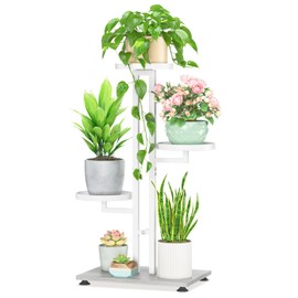 LASZOLA White Tall 3 Tier 5 Pot Plant Stand Indoor Heavy Duty Metal Rack, Vertical Multi Level Planter Holder, Sturdy Cat Proof, Decorate for Cactus Fern Orchid, House Bathroom Office Living Room