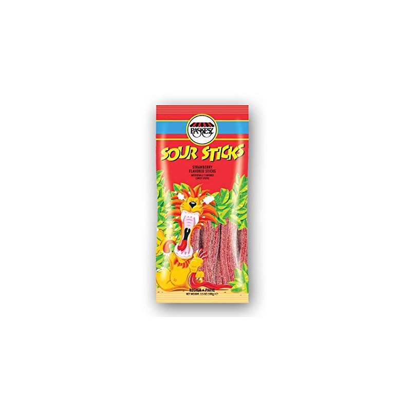 Paskesz Strawberry Flavored Sour Sticks 3.5 Oz. (Pack of 6)