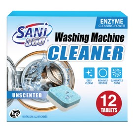 SANI 360° Washing Machine Cleaner, 12 Month Supply is Formulated with Enzyme, Deep Cleans and Deodorizes Front and Top Loading Washers