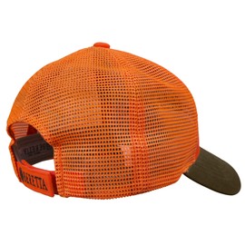 Beretta Men's Tobacco/Blaze Orange Upland Mesh Back Hunting Trucker Hat with Wax Cotton Brim and Velcro Closure, One Size
