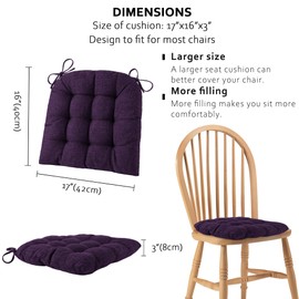 ELFJOY Tufted Chair Cushions for Dining Chairs Set of 4 Premium U-Shaped Chair Pads with Ties Comfortable Seat Cushion for Kitchen Office Dining Room (17"x 16"x 3" Purple)
