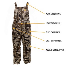 HOT SHOT Youth Insulated Camo Bib, Adjustable Height, Leg Zippers, Veil-Cervidae Camo - Designed for all day comfort, Small