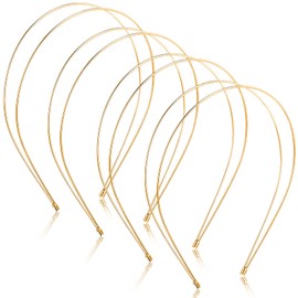 4 Pieces Metal Thin Double Headbands Row Wire Headband for Women Wedding Hair Band Elastic Metal Hairband for Girls(Gold)
