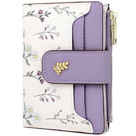 Farcauo Womens Wallet with RFID Cute Small Wallets for Women Thin Purple Women's Wallet Kawaii Flower Card Wallets for Women Ladies