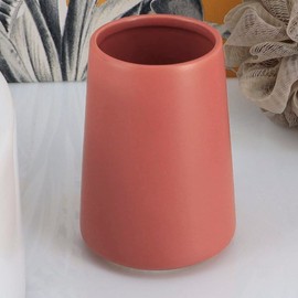 Elegant Stoneware Bathroom Tumbler & Toothbrush Holder - Flared Shape, 14 oz (Terracotta)