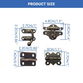 248 Pcs Antique Bronze Hardware Kit, 8 Engraved Hasp Catches, 8 Small Brass Latches, 32 Box Hinges with 200 Screws for Wooden Jewelry Boxes, Cabinets & Furniture Repair