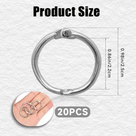 20Pcs Metal Book Ring 20mm / 0.79inch Binder Rings Loose Leaf Binder Rings Small Book Rings for Flash Cards, Treasury Tags, Cue Cards, School, Office, Home