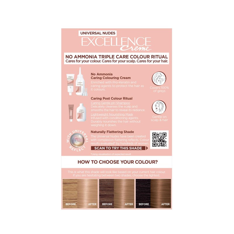 L’Oréal Excellence Permanent Hair Dye Colouring Cream, 100% Grey Coverage,