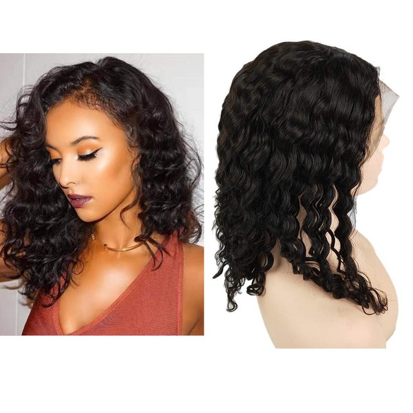 Mila 14 Inches / 35 cm Real Hair Wig Bob Short Curly Brazilian Virgin Hair Curly 100% Human Hair Lace Front Wig Natural Black 1B