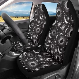 ZIATUBLES Car Seat Cover for Men and Women, Asterism Moon Star Print, Non-Slip, Washable, Car Accessories for Most SUV, Truck, Van, Sedan, 2 Pack