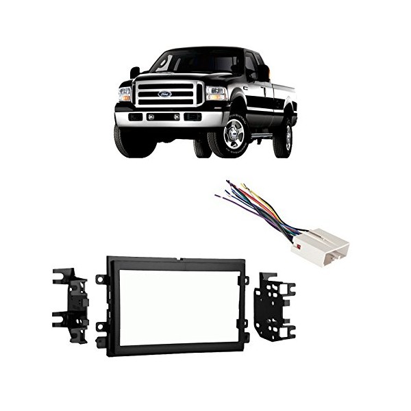 Compatible with Ford F 250 350 450 550 2005 2006 2007 Double DIN Stereo Harness Radio Dash Kit