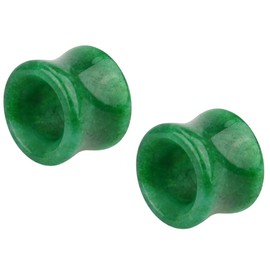 Pierced Owl Natural Green Jade Stone Double Flared Tunnel Plugs, Sold as a Pair (8mm (0GA))