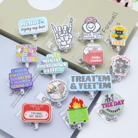 14Pcs Nurse Badge Reel Accessories Bulk Funny Medical Assistant Nursing Student Healthcare Badge Holder Retractable Pack Cute Cat Xray Brain Dumpster Fire Badge Clip CNA RN Social Worker ID Tag Card
